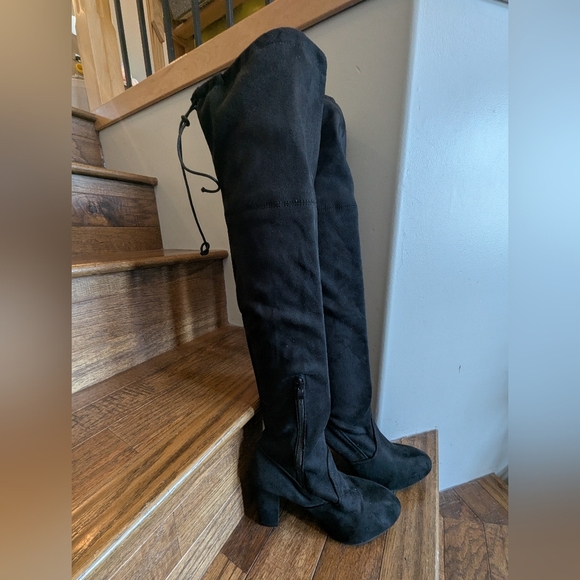 Streetwear Society Thigh High Faux Suede Block Heel Black Boots Size 8NWT. - Picture 10 of 14